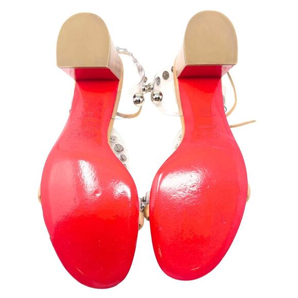 NEW Christian Louboutin Shoes Heels Sandals Corinne 55 Beige Stud Nude 39.5 - Picture 9 of 9